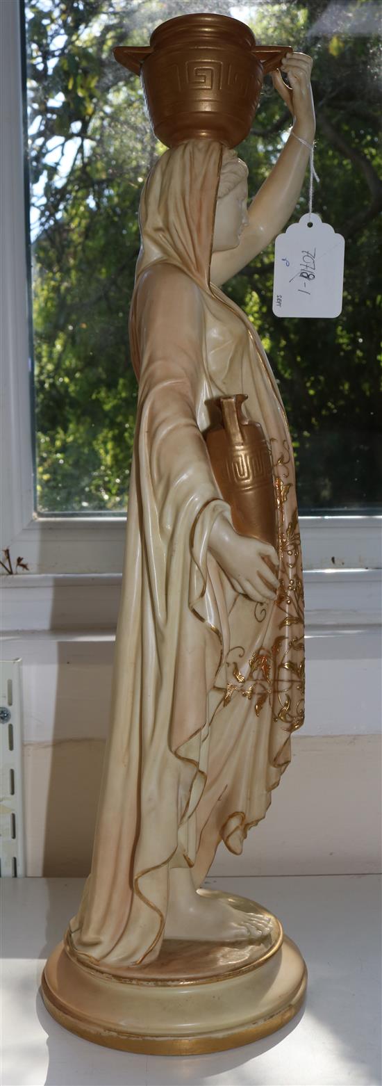 A Royal Worcester blush ivory figural lamp, date code for 1900, 51.5cm